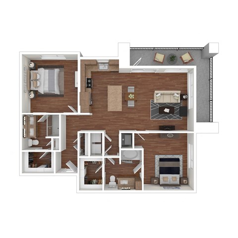 Floor plan for 2 beds, 2 baths, 1282 sqft
